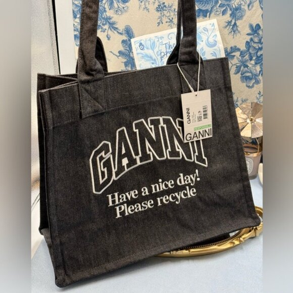 🆕 GANNI 🧿 NWT Large Easy Shopper, Black Denim - Picture 3 of 11